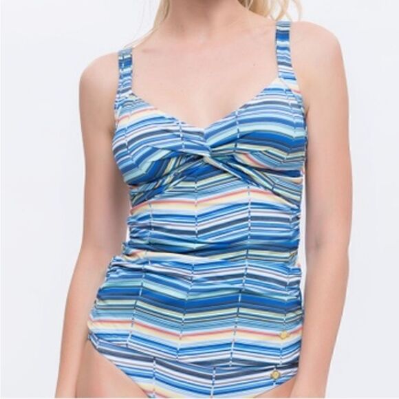 Venus Sunseeker Prismatic Tankini Twist top high waist Aqua Splash size 6 D NWOT - Picture 1 of 10
